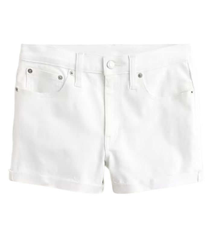 Mid-Rise White Denim Shorts